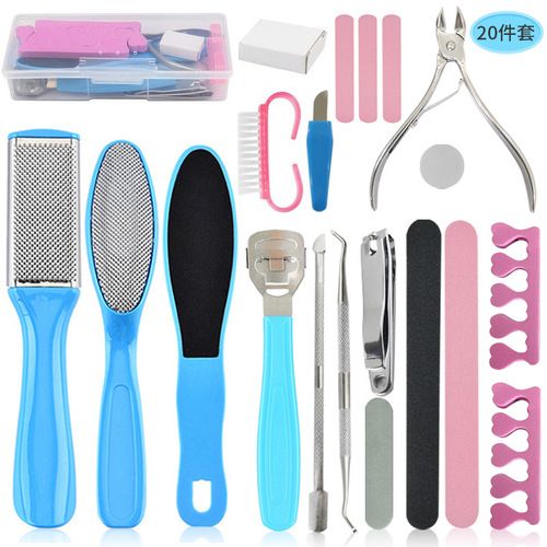 Foot care tool set of 23 pieces, dead skin remover, stainless steel foot plate, nail clipper set, nail salon tools