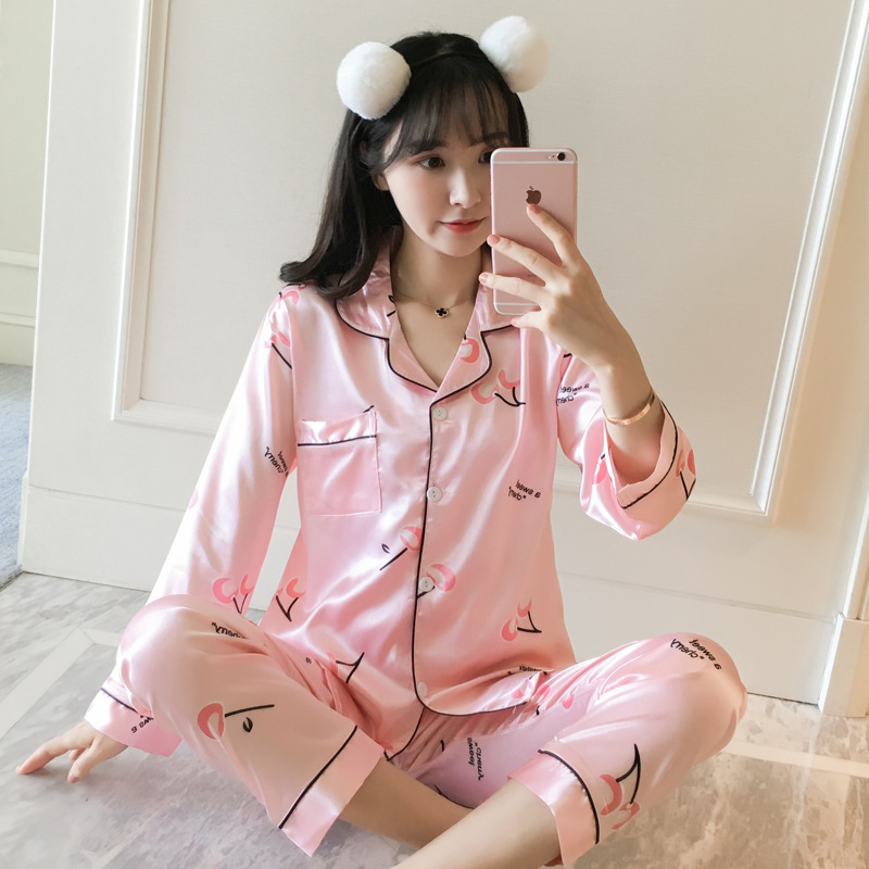 In stock Spring and Autumn long-sleeved lapel artificial silk pajamas plus size 4 5XL200kg home wear two-piece suit