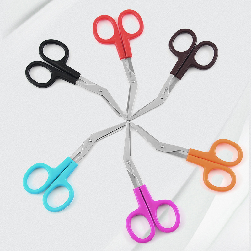 不锈钢12cm弯头纱布剪刀迷你绷带剪迷彩胶布剪刀家用现货批发