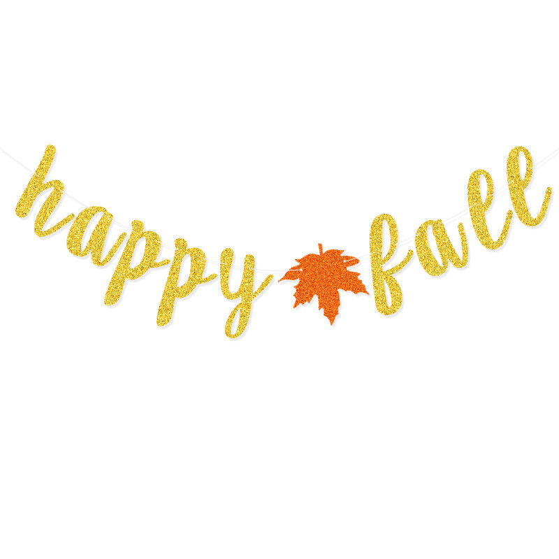 Acción de Gracias fiesta decoración Maple Leaf suministro directo de fábrica calabaza feliz otoño brillo Garland bandera transfronteriza