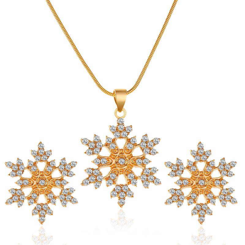 New Set Jewelry Temperament Simple Full Diamond Snowflake Necklace Snowflake Earrings Valentine's Day Gift
