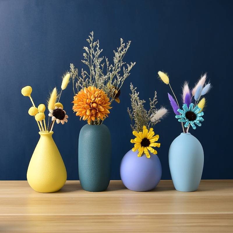 Nordic Morandi Color Series Ceramic Small Vase Flower Arrangement Decoration for Living Room, Dining Room, Cafe, Pastoral Creative White Porcelain