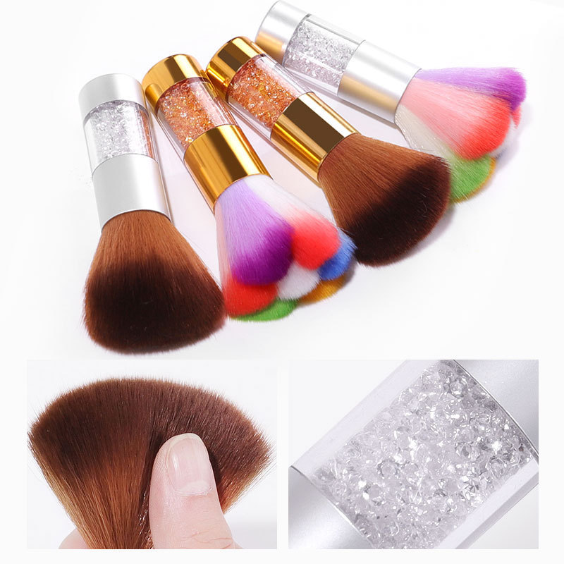 Nail Art Tools Dust Brush with Rhinestones Acrylic Rainbow Brush Cleaning Brush Dust Brush Nail Art Tool Material Kit