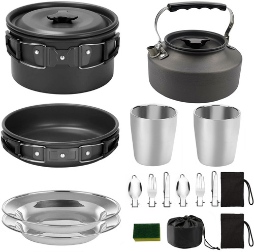 Amazon's best selling camping cookware for 2-3 people, portable folding picnic pot combination, outdoor pot and teapot set