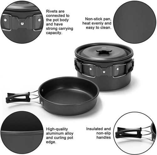 Amazon's best selling camping cookware for 2-3 people, portable folding picnic pot combination, outdoor pot and teapot set