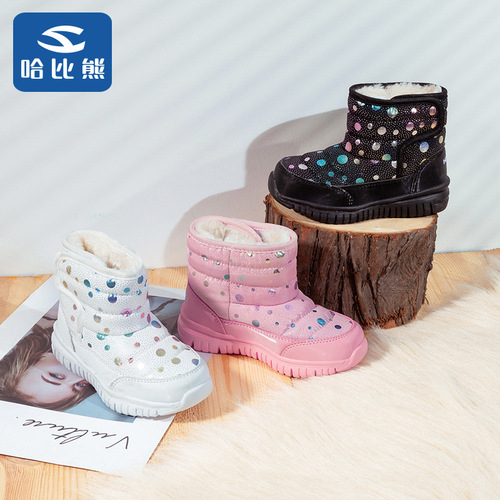 Hobby Bear Children's Snow Boots for Girls  New Arrival Boys' Winter Fleece Cotton Shoes Baby Warm Kids' Shoes