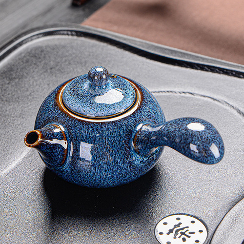 Song Dynasty Jun kiln teapot Gulan brushed kiln variable glaze tea set Tianmu ceramics Jun porcelain Kung Fu tea set tea cup set