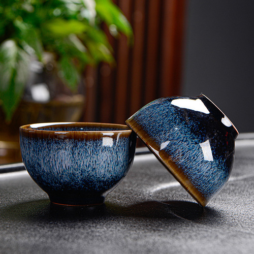 Song Dynasty Jun kiln teapot Gulan brushed kiln variable glaze tea set Tianmu ceramics Jun porcelain Kung Fu tea set tea cup set