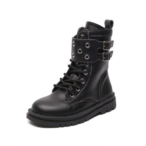 Girls' Martin boots super fiber children's short boots spring and autumn single style 2024 new British style catwalk black cotton boots