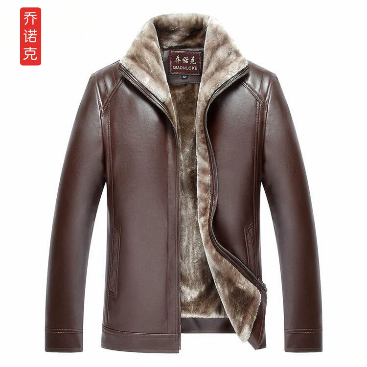 Зимняя мужская куртка из искусственной кожи с меховой подкладкой для мужчин среднего и старшего возраста, оптовая поставка для уличных киосков и ночных рынков.