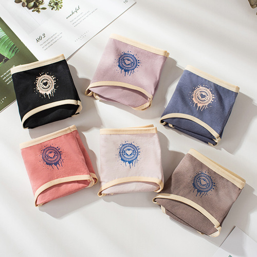 New girl print heart-shaped combination women's underwear women's pure cotton mid-waist large-size briefs