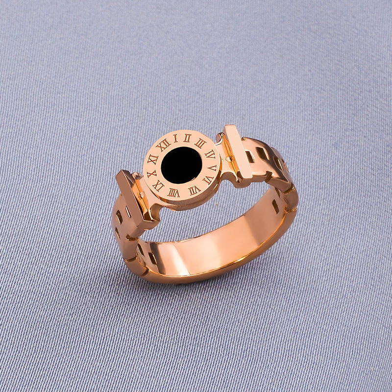 Diseño de nicho de ins anillo digital romano red de acero de titanio femenino anillo de dedo índice de personalidad roja estudiante anillo simple