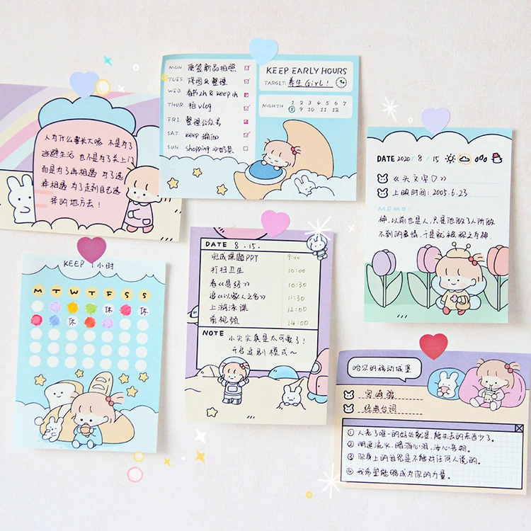 花墨 Produced by Rabbit Girl Series Three Cute Student Note Book Study Notes Plan Paper Sticky Note Paper