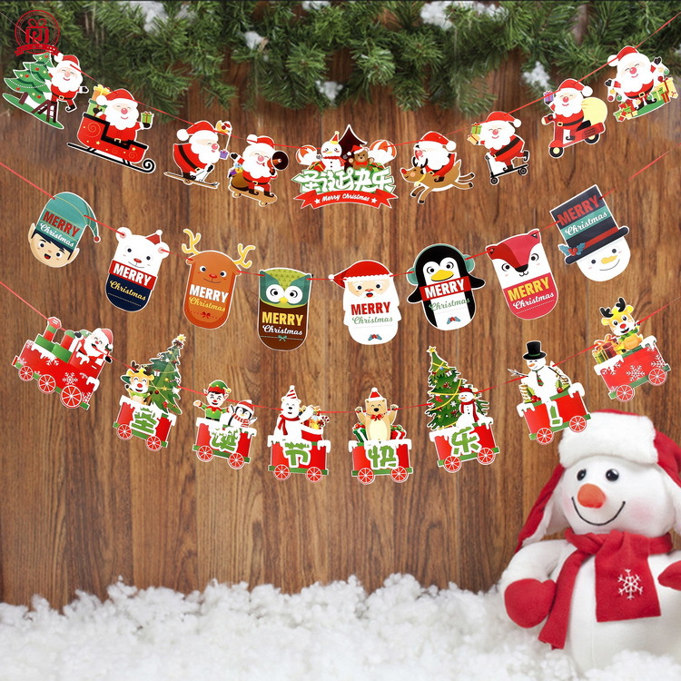 Decoraciones de Navidad tirar bandera vacaciones centro comercial tienda Escuela Hogar atmósfera diseño dibujos animados papel colorido bandera