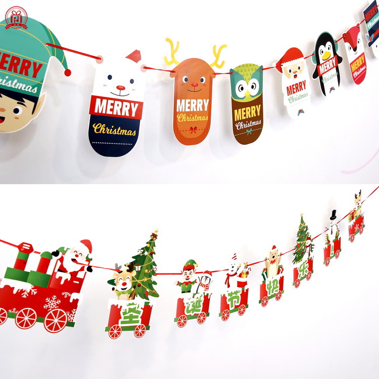 Decoraciones de Navidad tirar bandera vacaciones centro comercial tienda Escuela Hogar atmósfera diseño dibujos animados papel colorido bandera