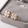 Fashionable earrings, golden accessory stainless steel, city style, four-leaf clover, simple and elegant design, pink gold, wholesale
