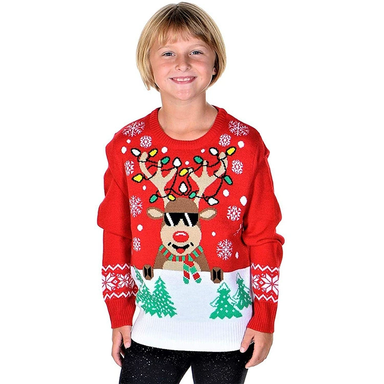 Источник свитера Фабрика Обработанный билет Европа и США Рождественские детские свитера для обработки рисунка оленя жаккардовый свитер