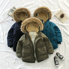 Winter New Boys Cotton Jacket for Small, Medium, and Large Children, Children's Large Pockets Windbreaker Hooded Jacket with Fleece and Thick Cotton Coat
