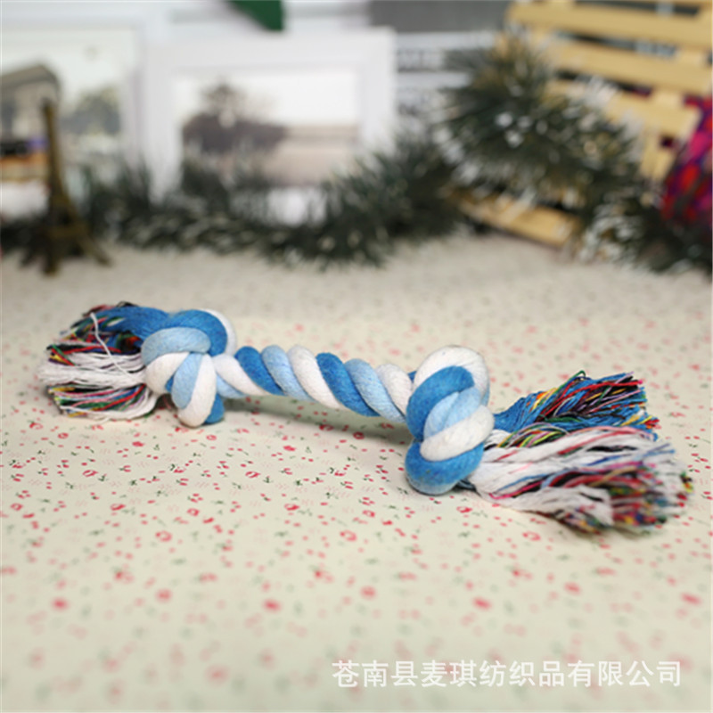 Fábrica de juguetes para mascotas, doble nodo, cuerda de mordida, juguetes de cuerda de algodón para perros, juguetes de dientes de molienda, juguetes de nudo en stock al por mayor