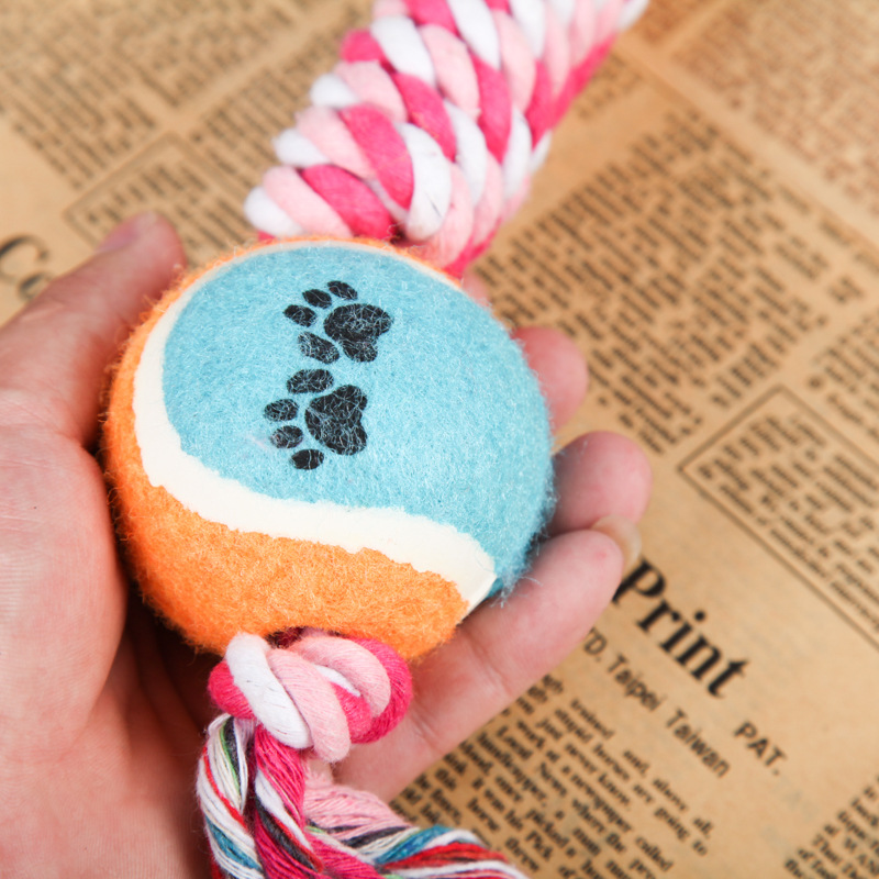 Juguetes de cuerda de algodón para perros Juguetes de cuerda molida para mascotas Juguetes de nudo Corgi Golden Retriever Juguetes para aliviar el aburrimiento con mango Tenis doble