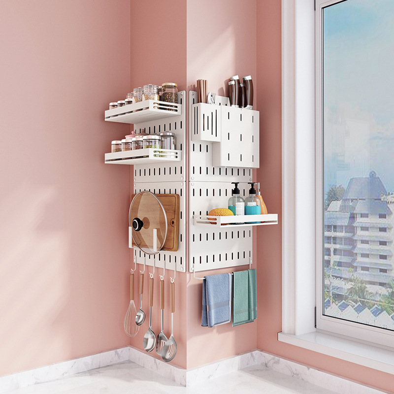 No punching stainless steel kitchen rack wall-mounted spice rack drain dish rack knife holder hole plate storage artifact