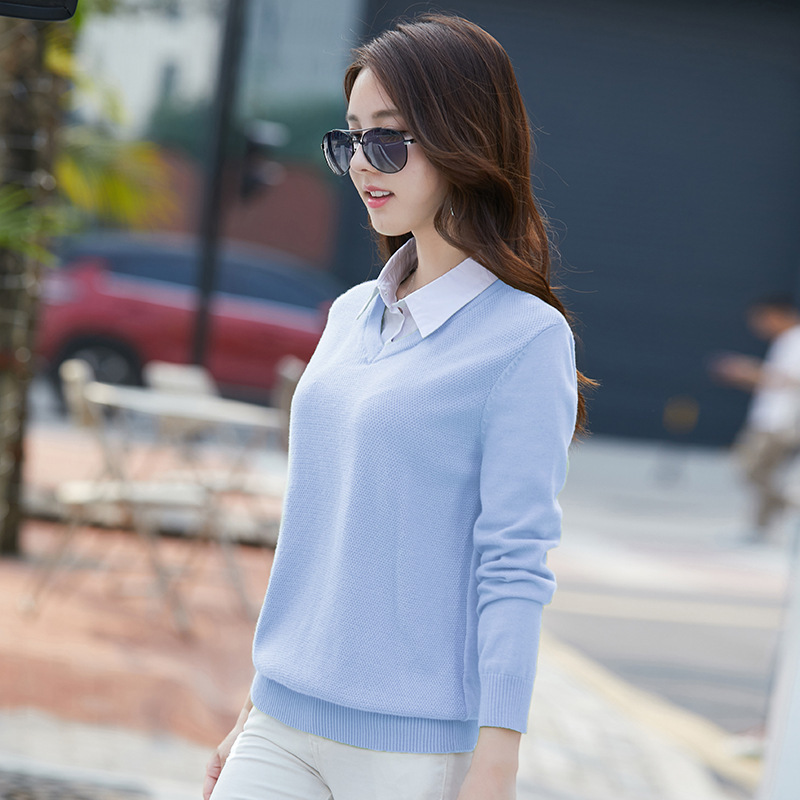 Fake Two-Piece Collared Sweater Pullover Knitwear Korean Style Loose Versatile Outerwear Top 2026 Spring 3013