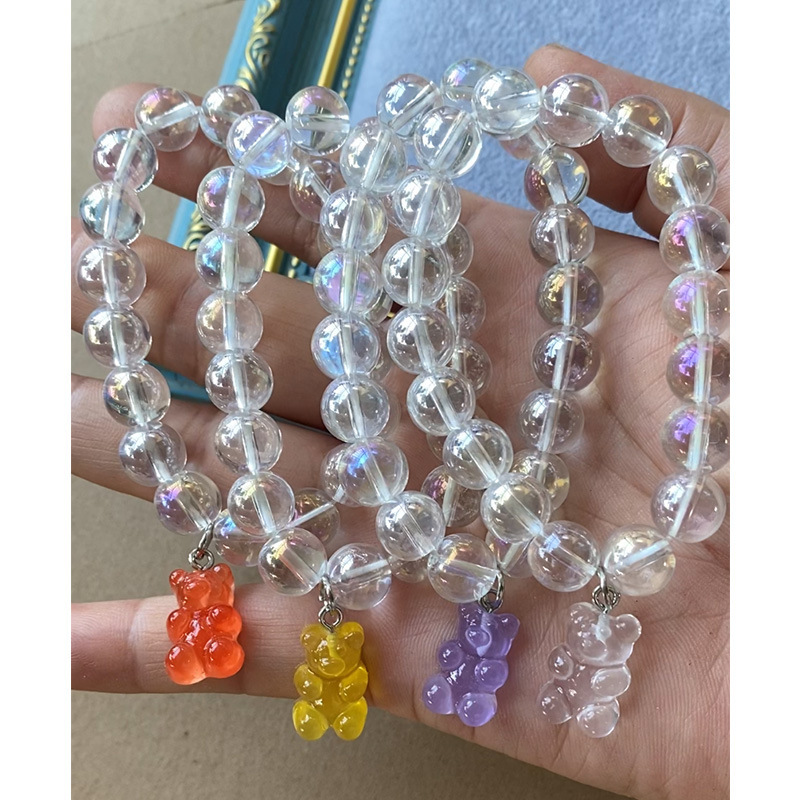 Korean Bear Bracelet Crystal Laser Bead Bracelet Beaded ins Wind Transparent Magic Color Girl Heart Bracelet Wholesale
