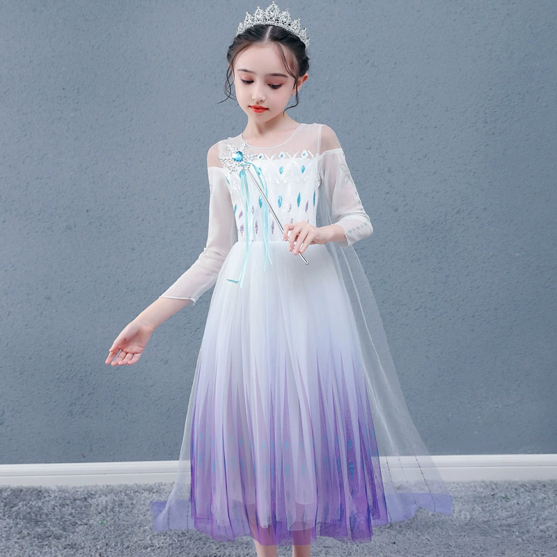 Детское платье принцессы Эльзы в стиле "Холодное сердце", фиолетовое платье в пол с градиентной вуалью, костюм для вечеринки, для зарубежных поездок