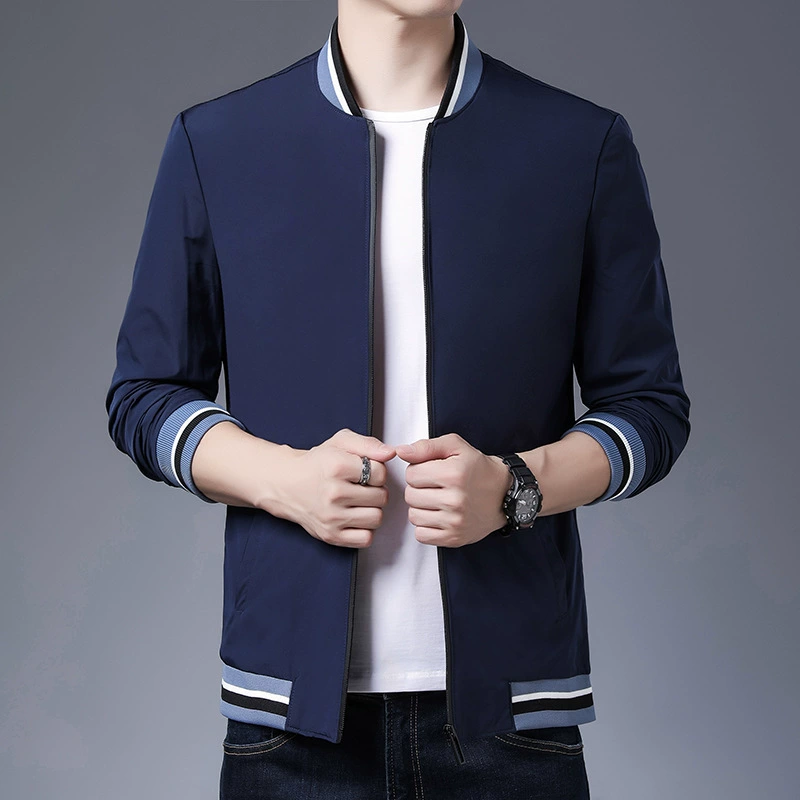 Весна и осень Новая куртка, мужское молодежное модное пальто, мужское однотонное повседневное пальто с воротником-стойкой, Корейская простая деловая мода