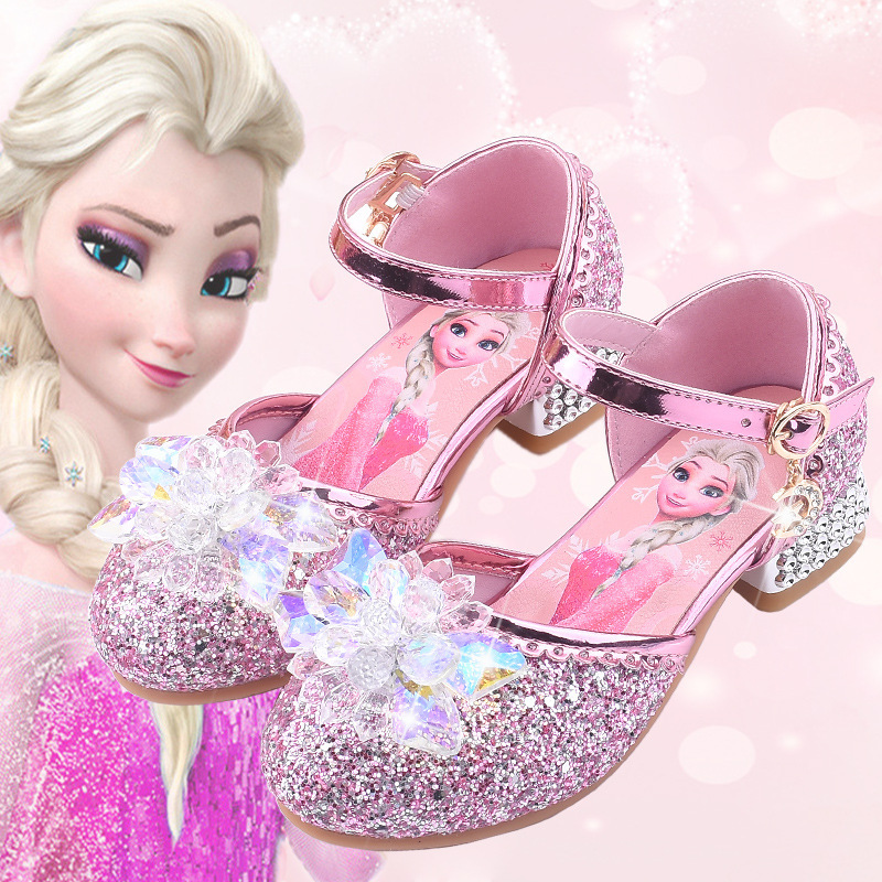 Elsa Princess Shoes Children's High Heels Female Princess Elsa Crystal Shoes Little Girls' Frozen Shoes