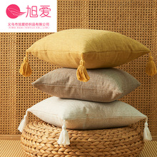 简约纯色日系棉麻家用沙发靠垫套流苏靠枕套现货销售抱枕套不含芯