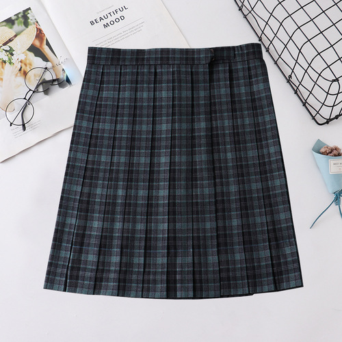Japanese-style school uniform pleated skirt with high waist grid and kelp pattern JK dress half skirt