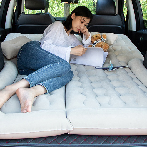 Off-road SUV rear car air bed, portable second-use car mattress, flocked multi-functional air mattress