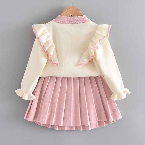 Girls' flying sleeve knitted sweater suit, children's Korean style spring and autumn style two-piece set, small and medium-sized baby princess dress