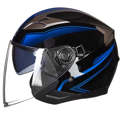 Motosiklet kaskı (dəbilqə) — Four Seasons Half Covered G708 - bright-black-blue-m