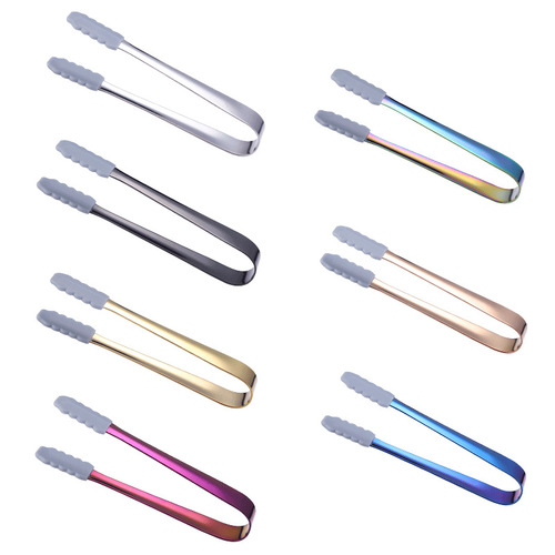 Cross-border supply 304 stainless steel ice clip sugar clip with silicone head anti-slip creative gold-plated food ice clip
