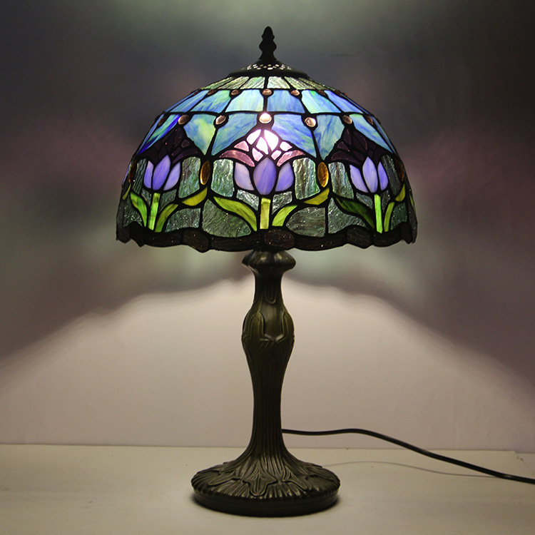 Table Lamp Huiyuan Pastoral Retro Bedroom Study Classic Decorative Table Lamp Colorfuled Glass 12inch Lampshade Work