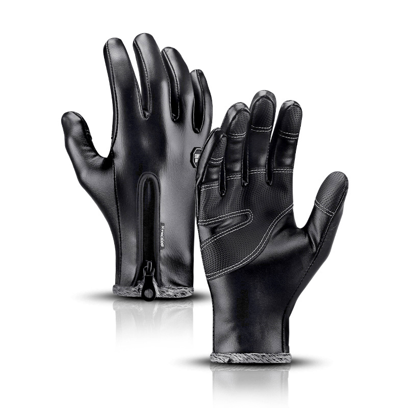 Guantes de moto para hombre y mujer, de cuero PU, cálidos para otoño e invierno, resistentes al viento y al agua, con forro polar, gruesos para protección contra el frío.