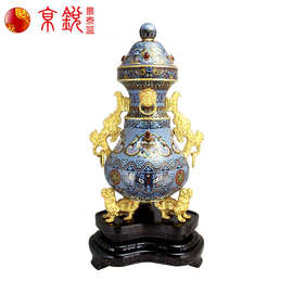 25寸三足兽面尊 景泰蓝工艺品 家居古典装饰摆件 三足兽面尊