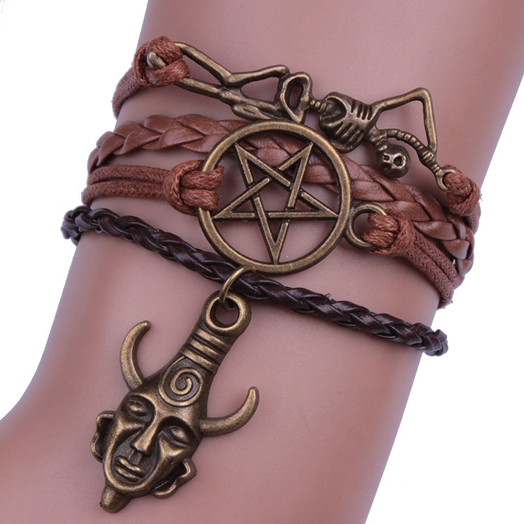 Aliexpress Amazon Ebay Hot Selling Jewelry Evil Power Skull Leather Rope Braided Bracelet New Product