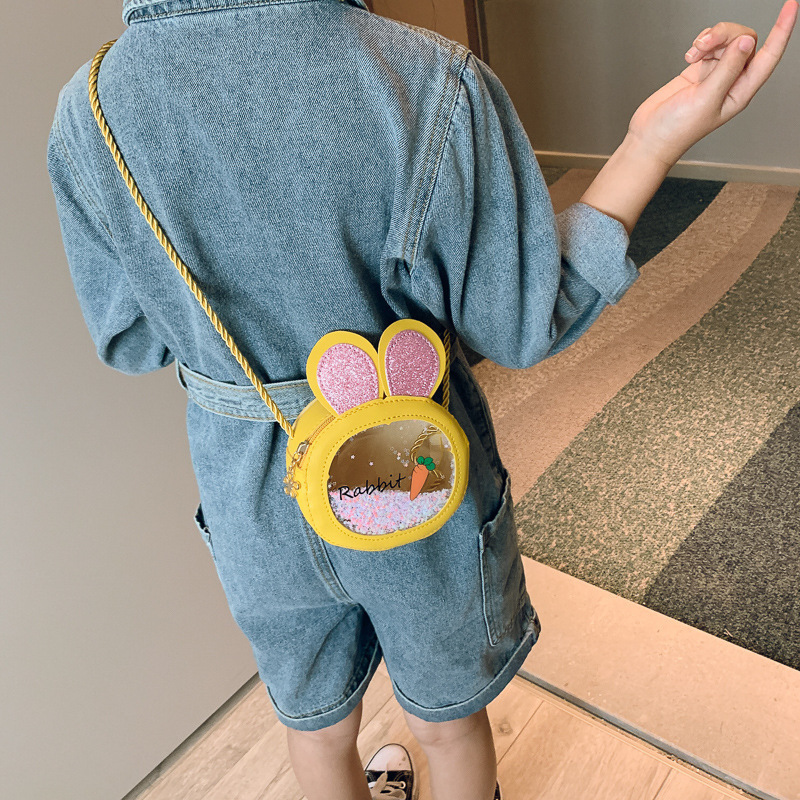 Bolso pequeño lindo de los niños bolso de los nuevos niños de las mujeres Orejas de conejo bolso de hombro transparente bolso de la moneda del hombro de la historieta de la moda