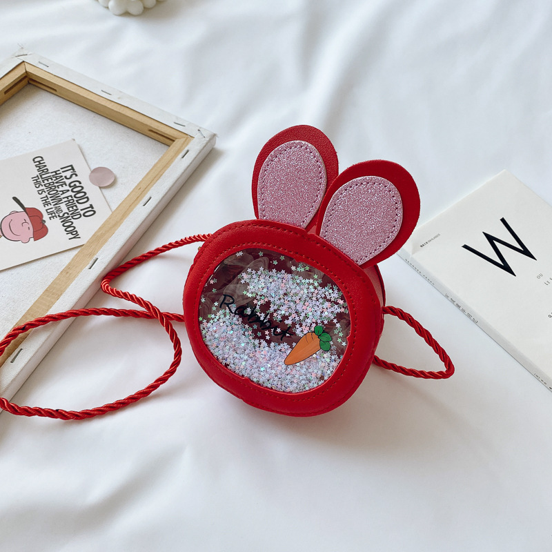 Bolso pequeño lindo de los niños bolso de los nuevos niños de las mujeres Orejas de conejo bolso de hombro transparente bolso de la moneda del hombro de la historieta de la moda