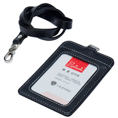 Foreign trade leather PU badge lanyard ID card holder work badge business bus leather lanyard access card holder wholesale