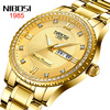 nibosi Gold watch, calendar, men's solid steel belt, waterproof swiss watch, men's watch, 30m