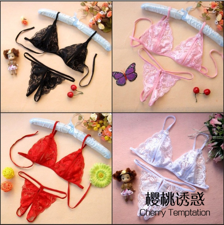 Cherry Temptation Open plus size Three-point Bra Underwear Lace Two-piece Set Sexy Lingerie