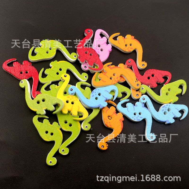 Botones de madera de brachiosaurus de dibujos animados bonitos botones de madera hechos a mano de dinosaurio para niños 50 piezas por paquete