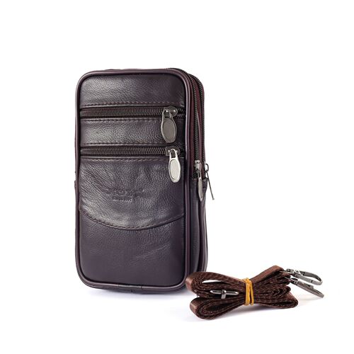 Multifunctional 8-inch mobile phone waist bag for men with leather belt, vertical style, multifunctional cross-body mobile phone bag for outdoor use