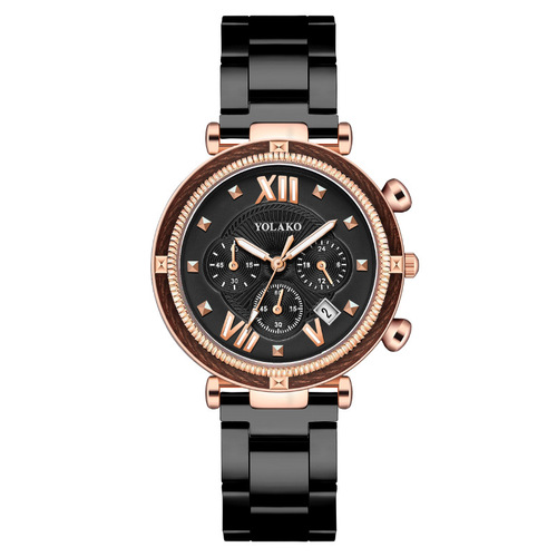 Foreign trade live broadcast same model three eye calendar women's watch women's watch steel band quartz watch women's watch