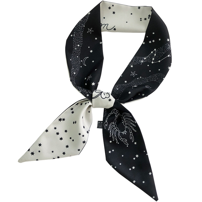 Corea del Sur versátil estrecha bufanda larga bufanda corbata de cinta decorativa banda para el cabello 12 constelaciones pequeña bufanda femenina primavera y otoño