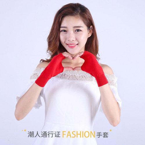 Cashmere Autumn and Winter Gloves for Men and Women Wristband Wool Thread Students Writing and Typing Short Mobile Phone Half Finger Fingerless Warm Knitted